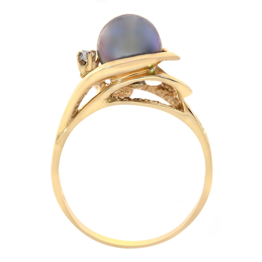 8mm Peacock Color Cultured Pearl & Diamond Ring - Picture 2 of 4